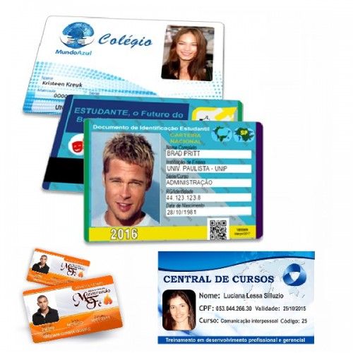 CARTEIRINHAS EM PVC - Impressão frente colorido sem limites de cores e verso com dados em preto.